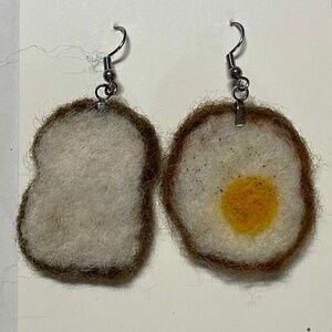 Toast & Egg, needle-felted 100% wool earrings, 1.5” Handcrafted